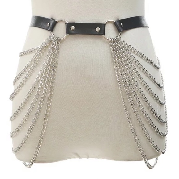 PU Leather Bondage Body Chain Harness Garter Belt - Picture 3 of 4